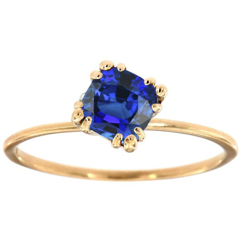 Women Diamond Engagement Ladies Solitaire Cushion Blue Sapphire Ring