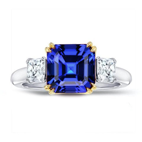 Lady’s Round Anniversary 3 Stone Radiant Diamond & Asscher Sapphire Ring