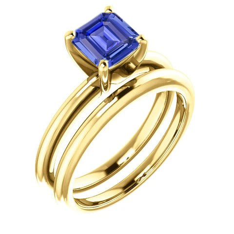 Emerald Sapphire Engagement Ring Lady’s Round Anniversary With Yellow Gold Band