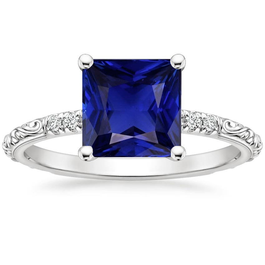Fancy Sparkling Diamond Jewelry Vintage Style Blue Sapphire Ring Accented