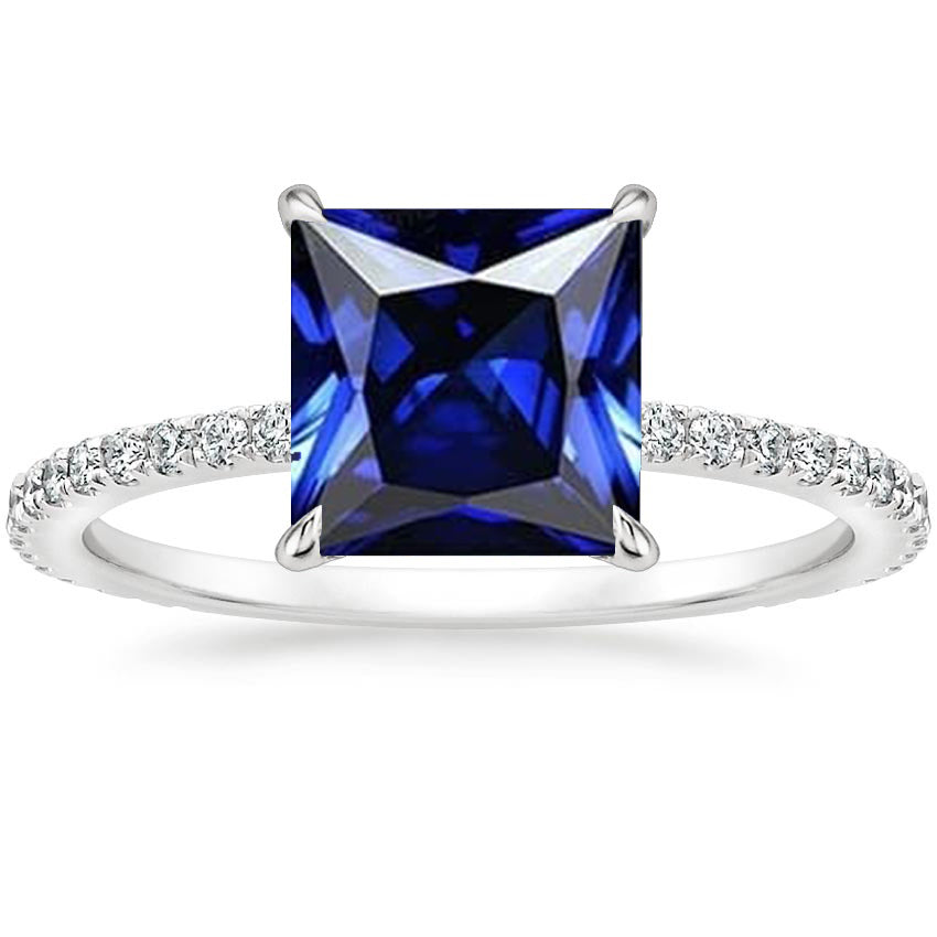 Solitaire Ring With Accents Princess Cut Ceylon Sapphire New 6 Carats