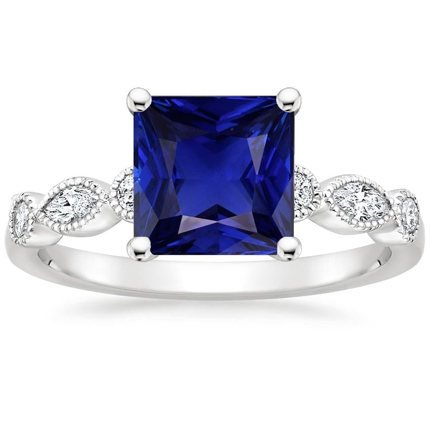 Women Gorgeous Ladies Stylish Solitaire Blue Sapphire Ring With Accents Vintage Style