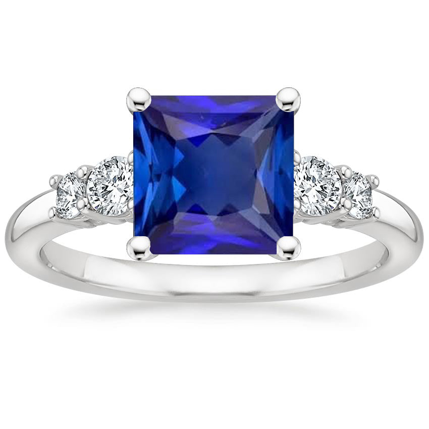 New Stylish Blue Sapphire Anniversary Ring Princess Cut Five Stone