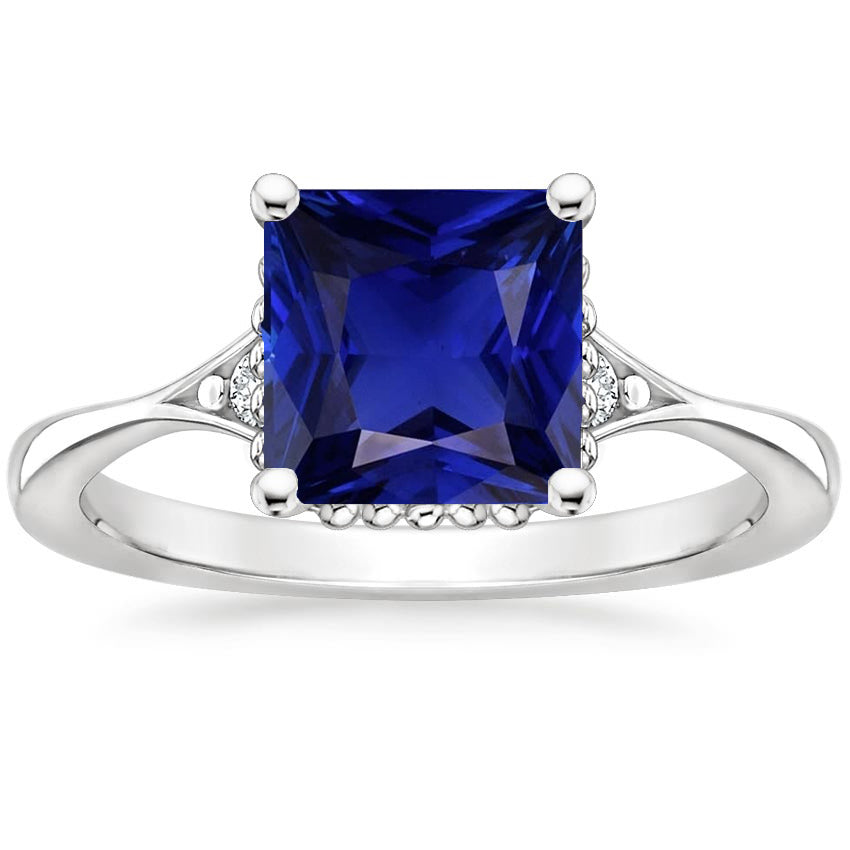 Best Quality LAdies Gold 3 Stone Diamond & Blue Sapphire Ring Split Shank