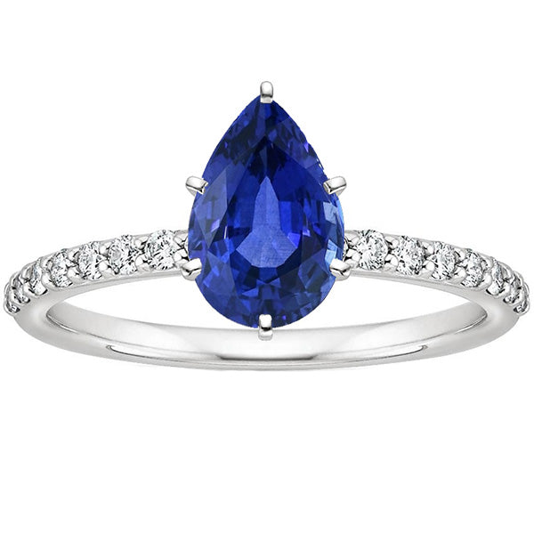 New FAncy Women White Gold Jewelry Pear Blue Sapphire & Diamond Ring