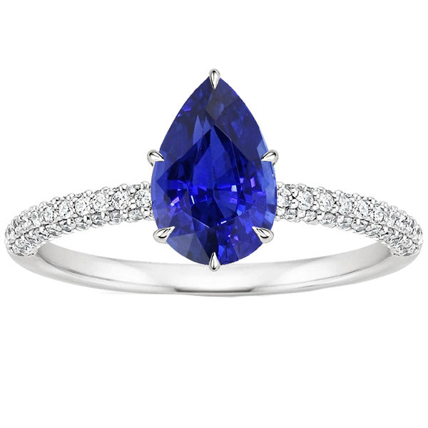 Women Jewelry Sparkling Unique Blue Sapphire Ring With Diamond Accents Pear Cut Gemstone