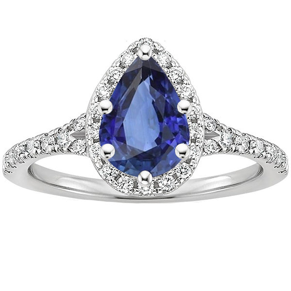 New Design Halo Diamond Ring Pear Cut Blue Sapphire Gemstone Jewelry
