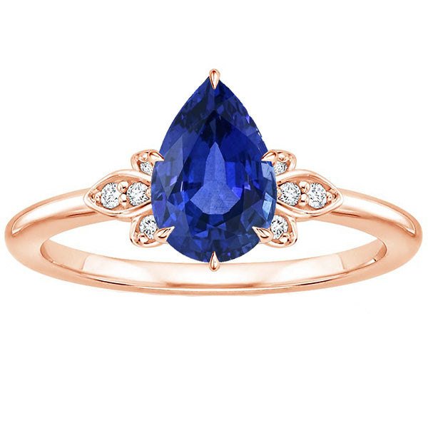 Princess Cut High Ladies Blue Sapphire Gemstone Ring Pear Cut With Accents