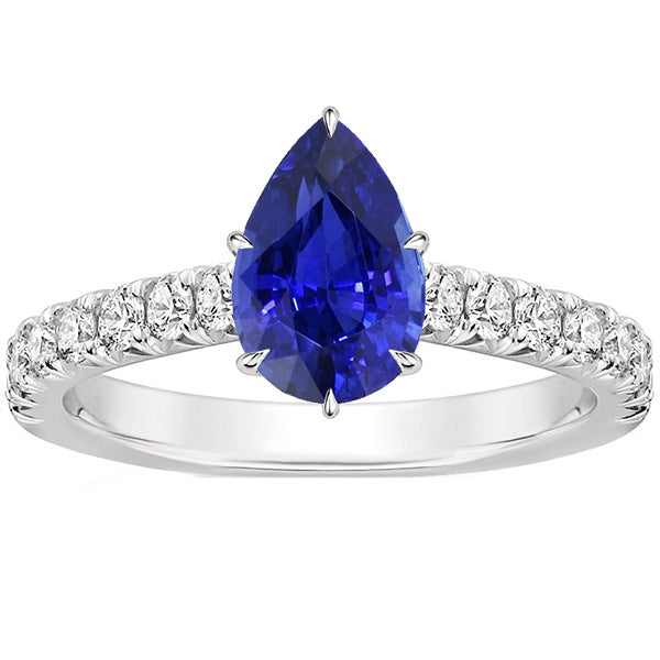 White Gold Princess Cut High Gemstone Ring With Accents Pear Ceylon Sapphire