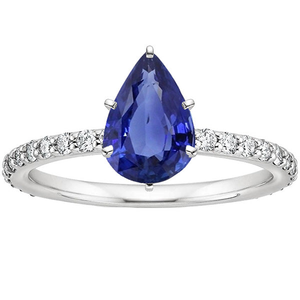 Princess Cut High Women Gemstone Ring Blue Sapphire & Diamond Gold Jewelry