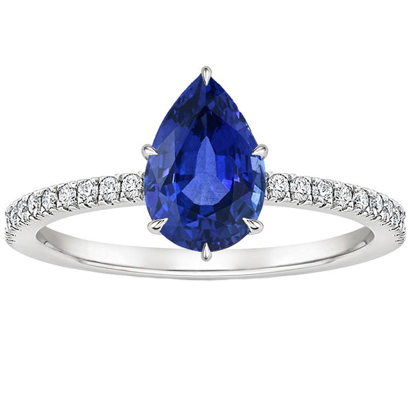 Princess Cut High Diamond & Pear Solitaire Ring Blue Sapphire With Accents