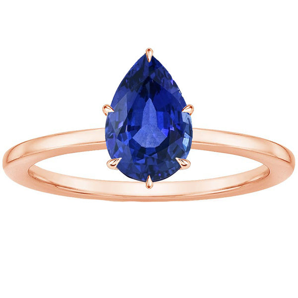 Women FAncy Stylish Solitaire Ring Rose Gold Pear Ceylon Sapphire Prong