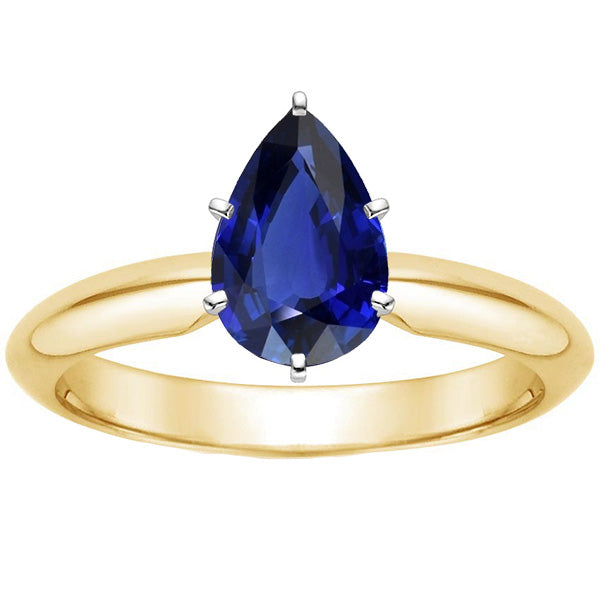 New Stylish Solitaire Ring Two Tone Pear Ceylon Sapphire