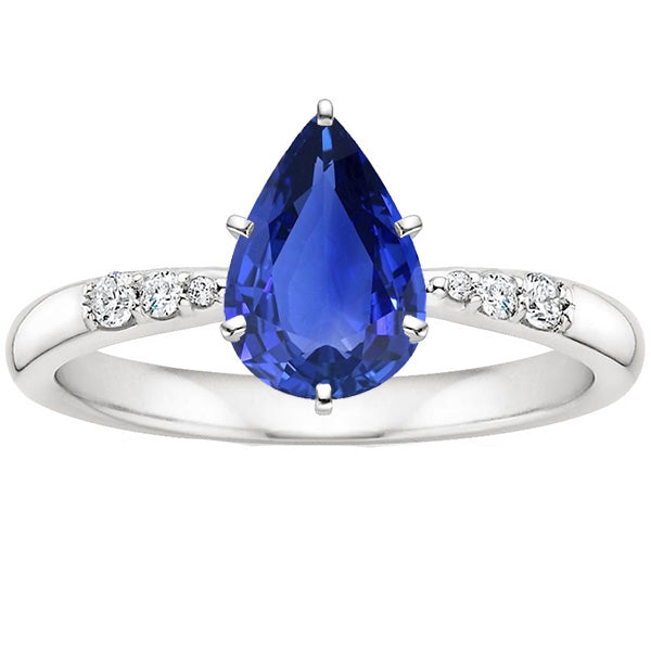 Solitaire With New High Quality Wedding Accents Ring Pear Ceylon Sapphire & Diamonds