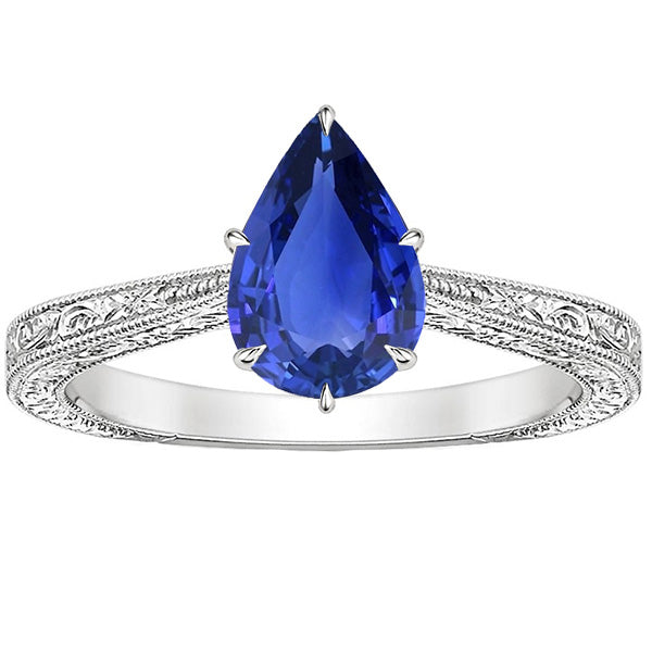 Fancy Princess Solitaire Ring Antique Style Pear Cut Sri Lankan Sapphire