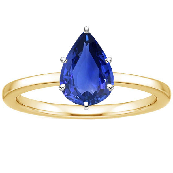 Fancy Princess Solitaire Ring Two Tone Gold Pear Ceylon Sapphir