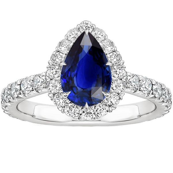 Fancy Lady’s Halo Anniversary Ring Pear Sri Lankan Sapphire & Diamonds