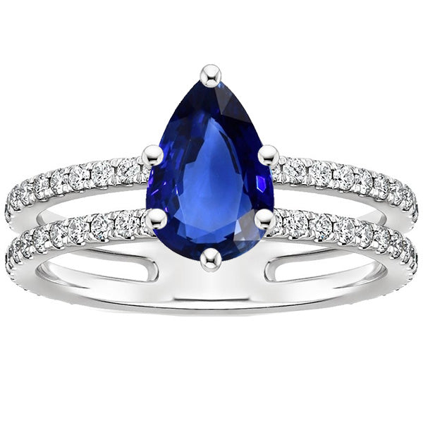 Best Amazing Stylish womans Solitaire Accents Ring Double Shank Blue Sapphire & Diamonds