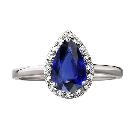 Halo Ring Pear Ceylon Sapphire Sparkling Unique Lady’s