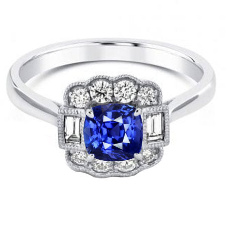 Halo Cushion Blue Sapphire Ring
