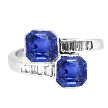 Baguette Diamond Asscher Sapphire Ring Split Shank Women Jewelry Sparkling Unique