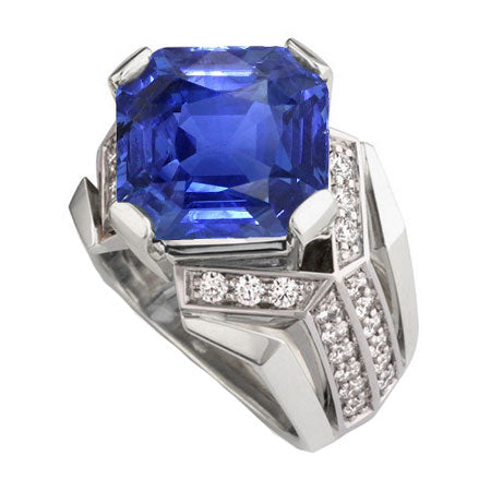Diamond Fancy Ring Asscher Blue Sapphire