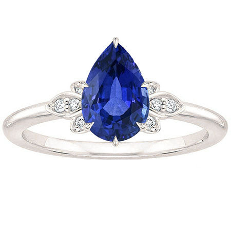 Diamond Blue Sapphire Anniversary Ring Pear Cut