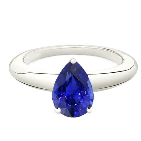 White Gold Solitaire Ring Pear Blue Sapphire