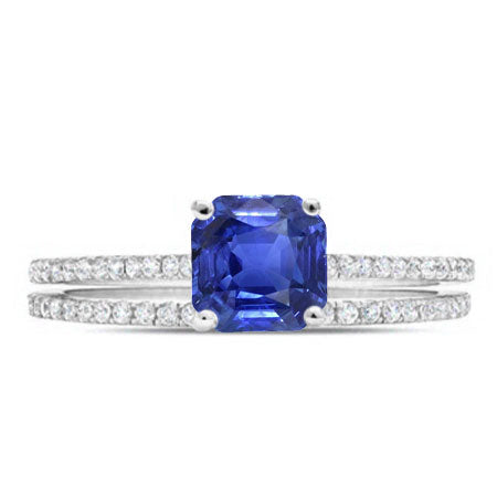 Asscher Sapphire Engagement Ring Set