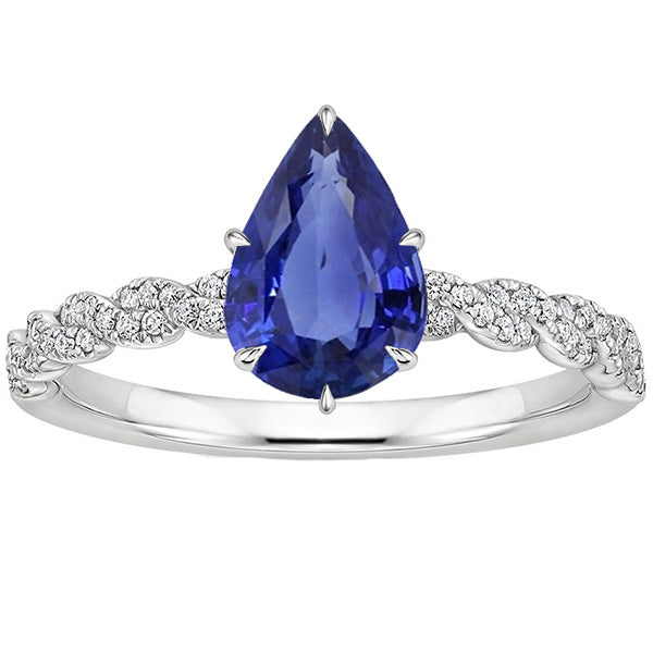 Solitaire Blue Woman's Weeding Anniversary Sapphire Ring & Diamond Accents