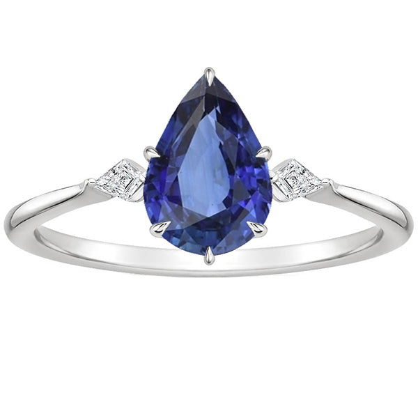 Anniversary New High Quality Wedding Ring Pear Ceylon Sapphire & Marquise Diamonds