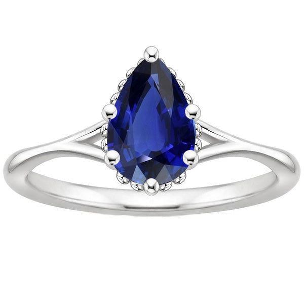 Solitaire Lady’s Round Anniversary Engagement Ring Split Shank Pear Blue Sapphire