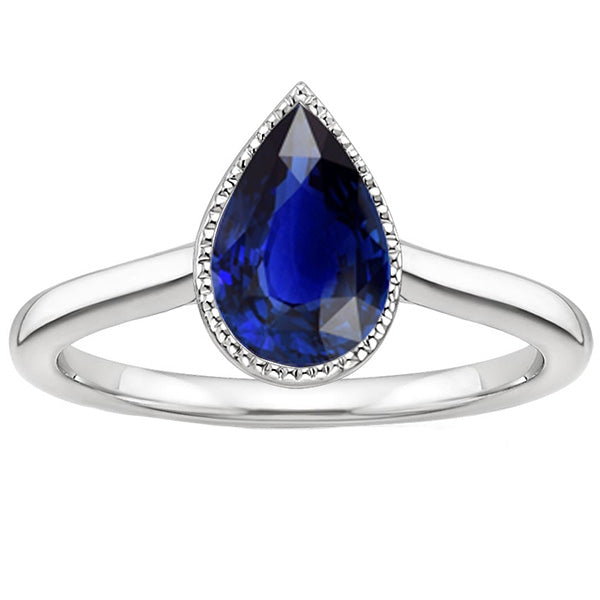 Solitaire Lady’s Round Anniversary Engagement Ring Bezel Set Pear Ceylon Sapphire