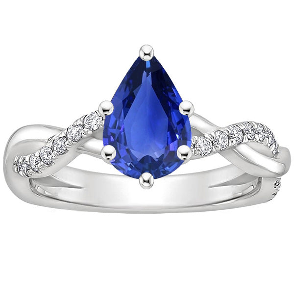 Solitaire Lady’s Round Anniversary Diamond Ring With Accents Pear Blue Sapphire