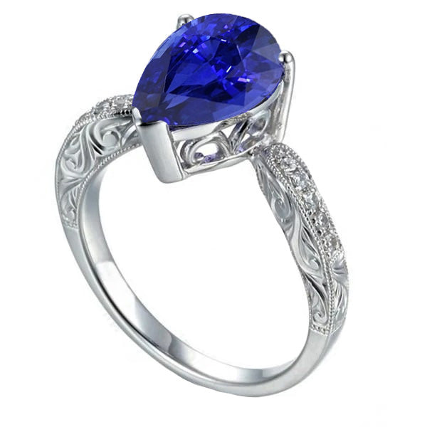 Best brilliant Gemstone Ring Filigree Shank Ceylon Sapphire & Diamonds