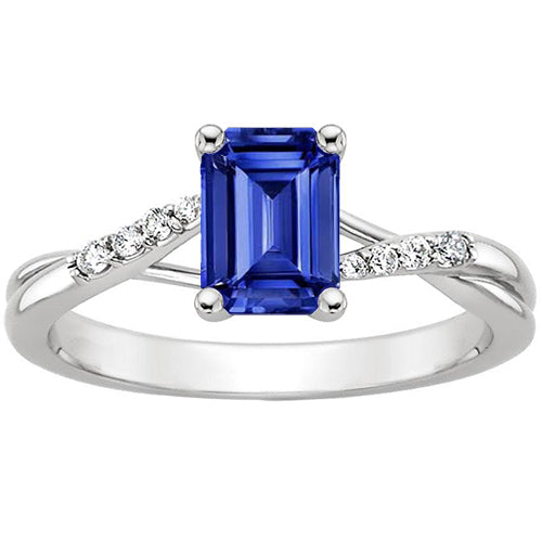 Gorgeous fancy Engagement Ring with Side Stones Blue Sapphire & Diamond