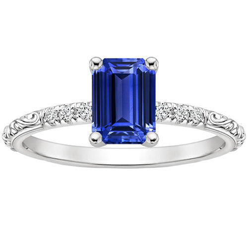 Lady’s Brilliant Emerald Gemstone with Accents Ring Blue Sapphire & Diamond