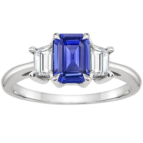 New Amazing Stylish Diamond 3 Stones Ring Emerald Ceylon Sapphire & Diamond