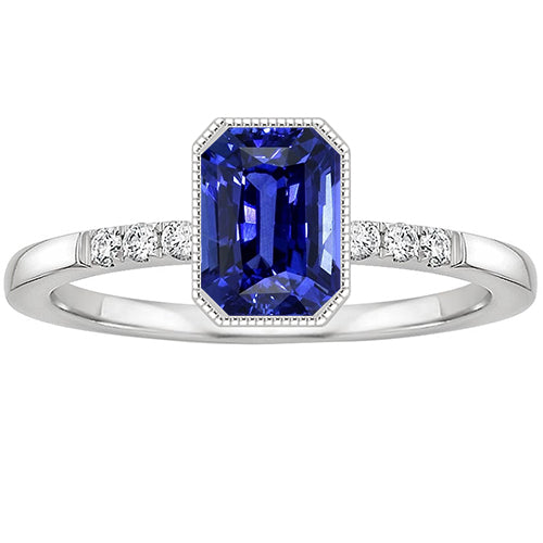 New Amazing Stylish Radiant Cut Bezel Set Ring Ceylon Sapphire & Diamond