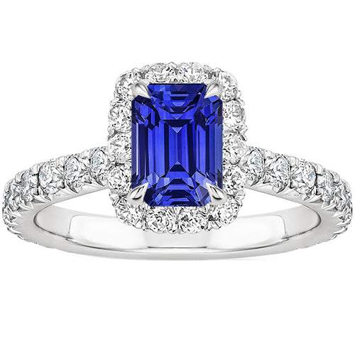Ladies Stylish White Gold Solitaire with Accents Ring Blue Sapphire & Diamond