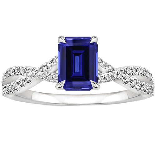 New FAncy Pave Setting Engagement Ring Emerald Blue Sapphire & Diamond