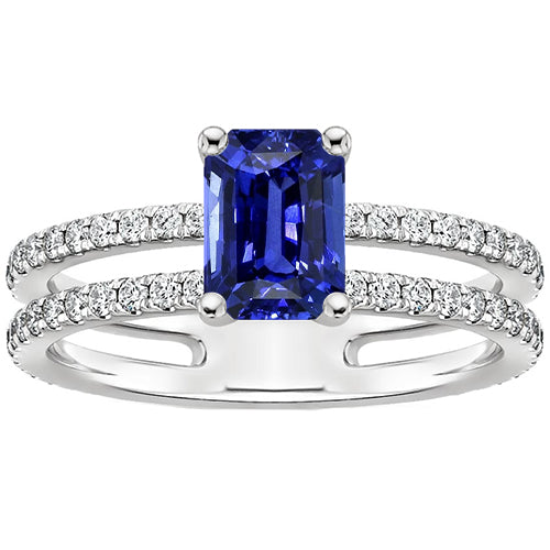 Gorgeous fancy Solitaire Ring with Accents Blue Sapphire & Diamond