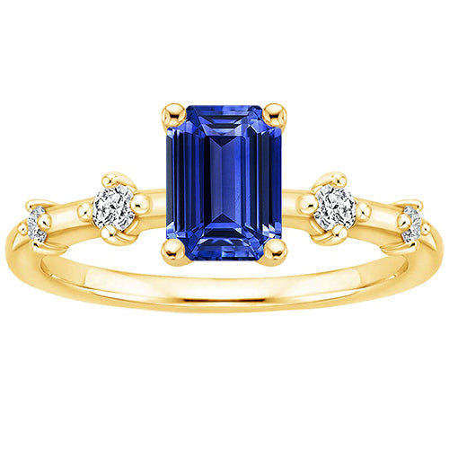 Gorgeous fancy Engagement Ring 5 Stones Emerald Blue Sapphire & Diamond