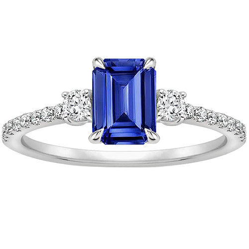3 Stone Accented Engagement Ring Ceylon Sapphire & Natural Earth Mined Diamond 4.25 Carats
