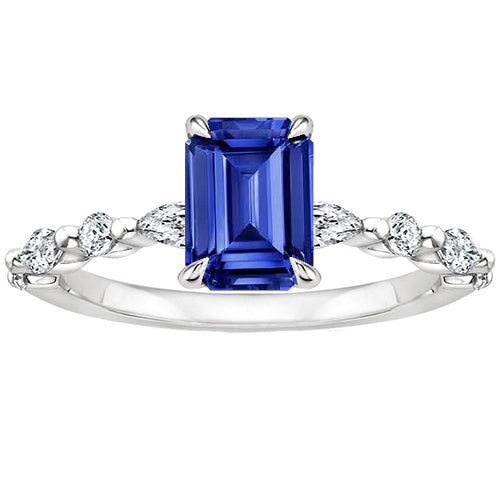 Solitaire Ring with Accents Blue Sapphire & Natural Earth Mined Diamond 4 Carats