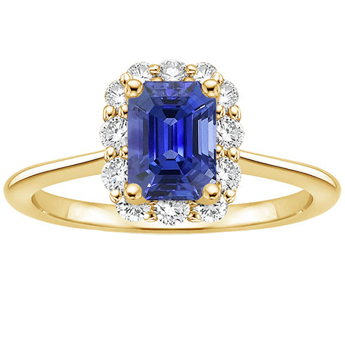 Halo Ring Yellow New High Quality Wedding Gold 14K Ceylon Sapphire & Diamond