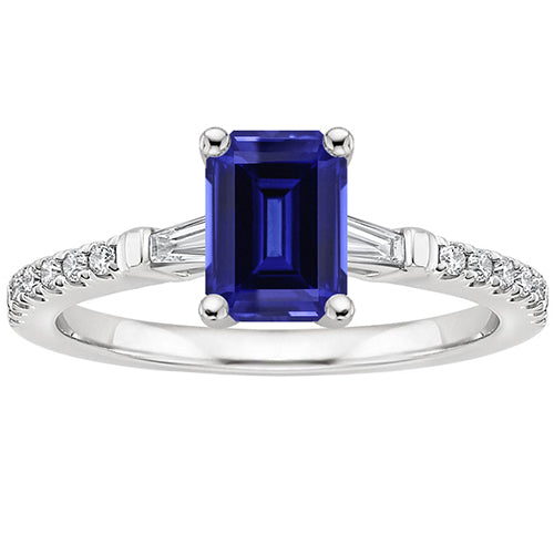 Solitaire Accents Ring Women Jewelry Sparkling Unique Sri Lankan Sapphire & Diamond
