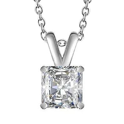 Radiant Cut 3 Carat Solitaire Natural Diamond Pendant Necklace Gold White