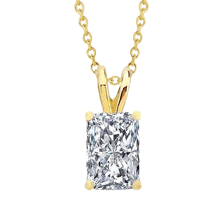 Radiant Cut Real Natural Earth Mined Diamond Necklace Pendant Jewelry 1.5 Ct 14K Yellow Gold