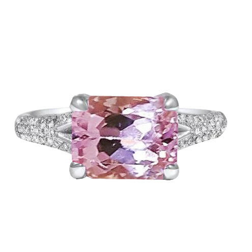 New High Quality Radiant Cut Kunzite With Round Diamonds 17.90 Carats Ring Gold